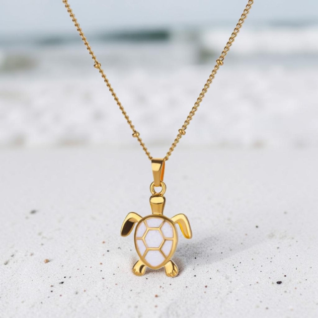 White Turtle Necklace 